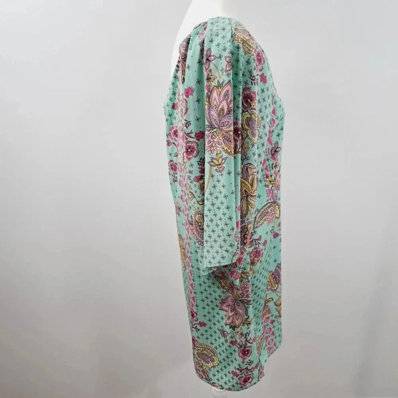 Hello Miss Womens Dress One Shoulder Bell Sleeve Mini Green Paisley Sz Small - Picture 4 of 14